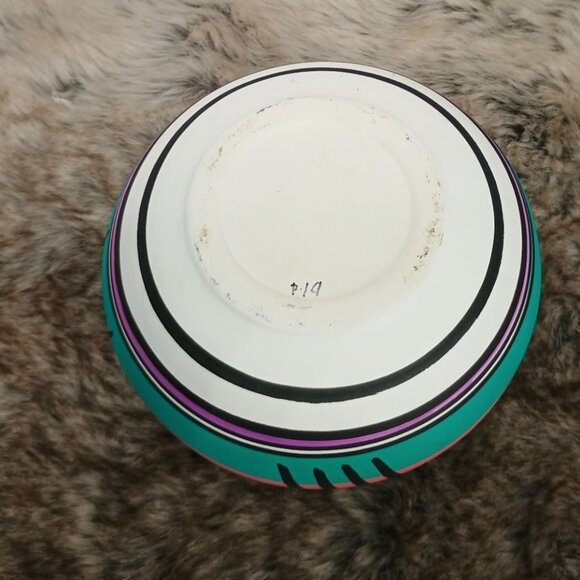 Tesa Hand Painted Southwestern-Style Western Ceramic Bowl With Multicolor Stripe - Picture 6 of 6
